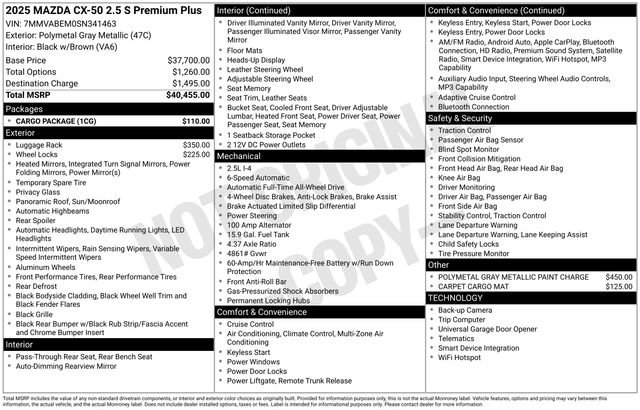 Certified 2025 MAZDA CX-50 AWD 2.5 S w/ Cargo Package image 6