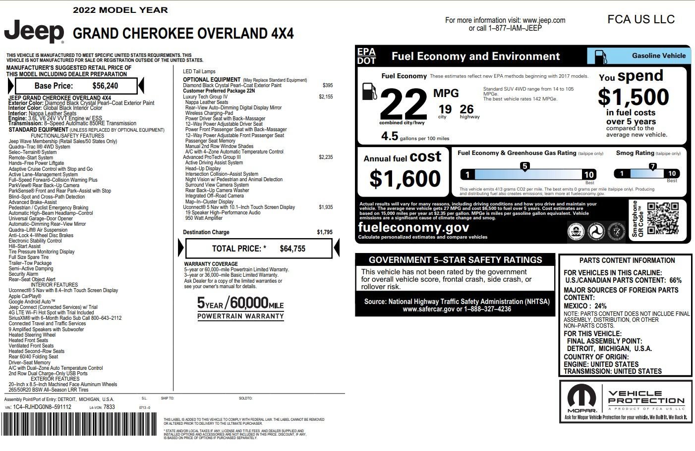 Used 2022 Jeep Grand Cherokee Overland w/ Adv Protech Group III AWD/4WD image 38