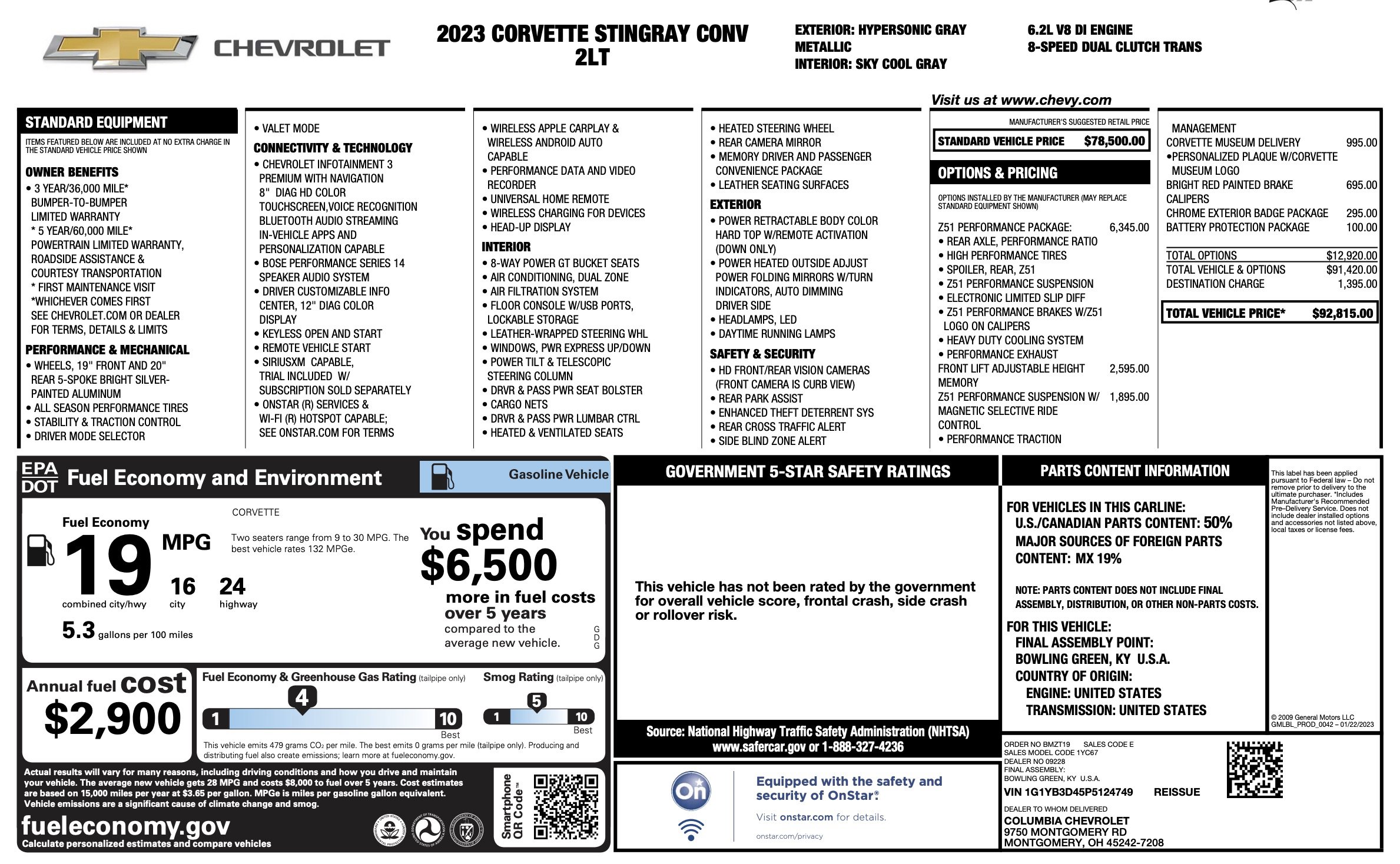 Used 2023 Chevrolet Corvette Stingray Preferred Conv w/ Z51 Performance Package image 5