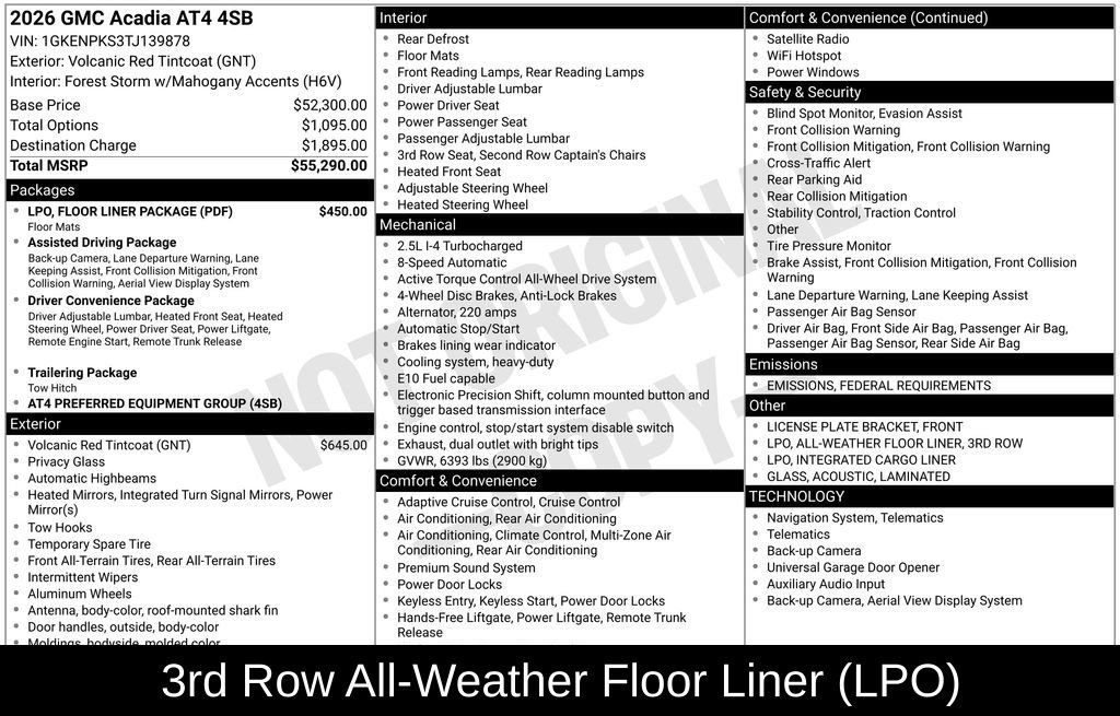 New 2026 GMC Acadia AT4 w/ LPO, Floor Liner Package image 7
