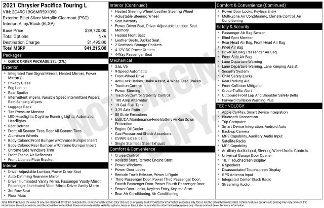 Used 2021 Chrysler Pacifica Touring-L FWD image 34