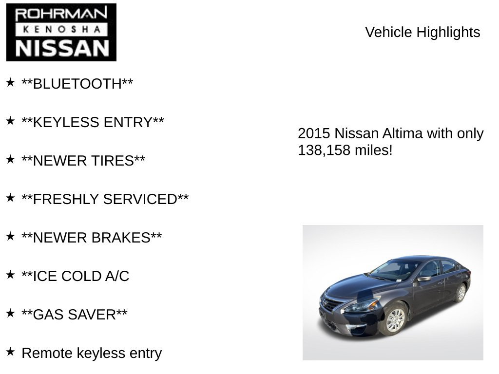 Used 2015 Nissan Altima 2.5 S w/ Power Driver Seat Package FWD image 7