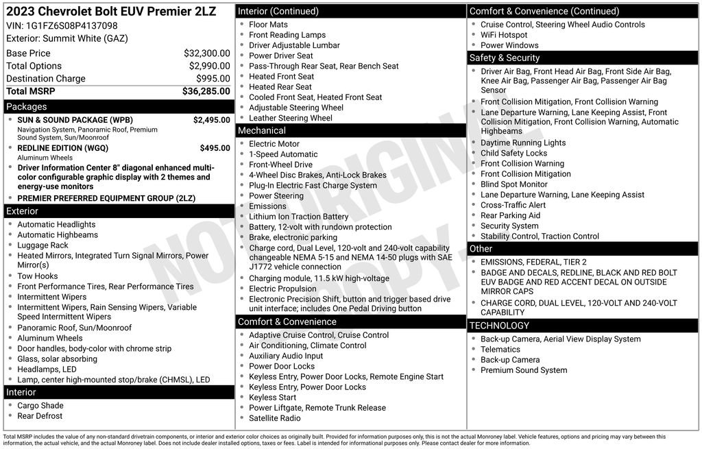 Used 2023 Chevrolet Bolt EUV Premier w/ Sun & Sound Package image 33