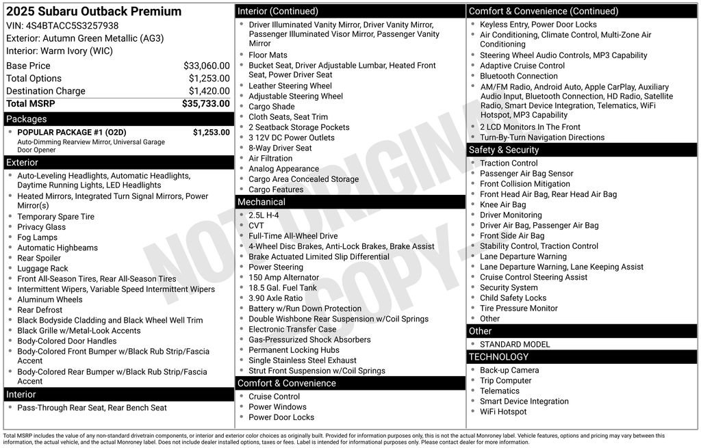 Used 2025 Subaru Outback Premium w/ Popular Package #1 image 30