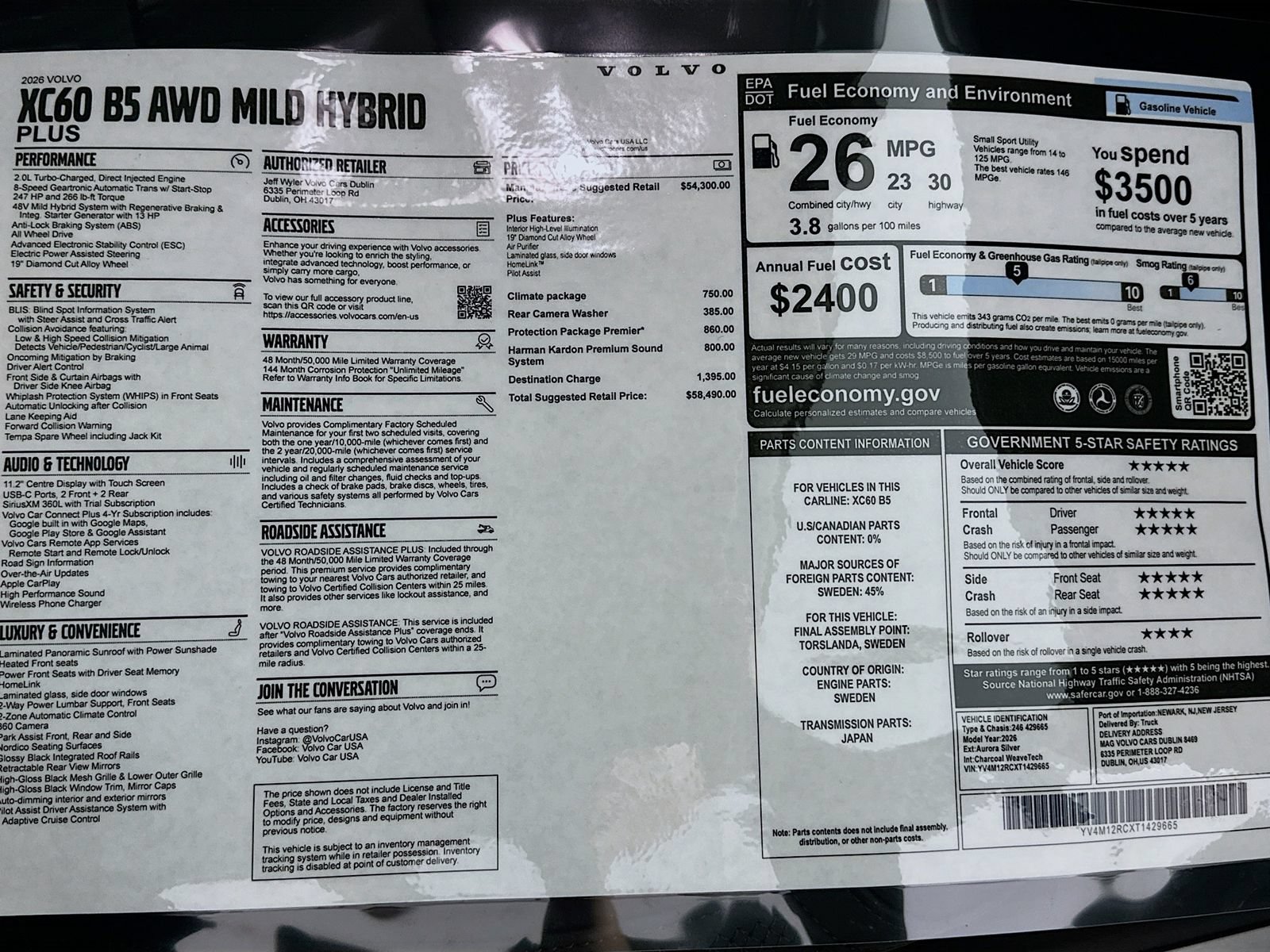 New 2026 Volvo XC60 B5 Plus w/ Protection Package Premier AWD/4WD image 49