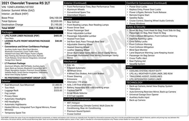 Used 2021 Chevrolet Traverse RS w/ LPO, Floor Liner Package image 11