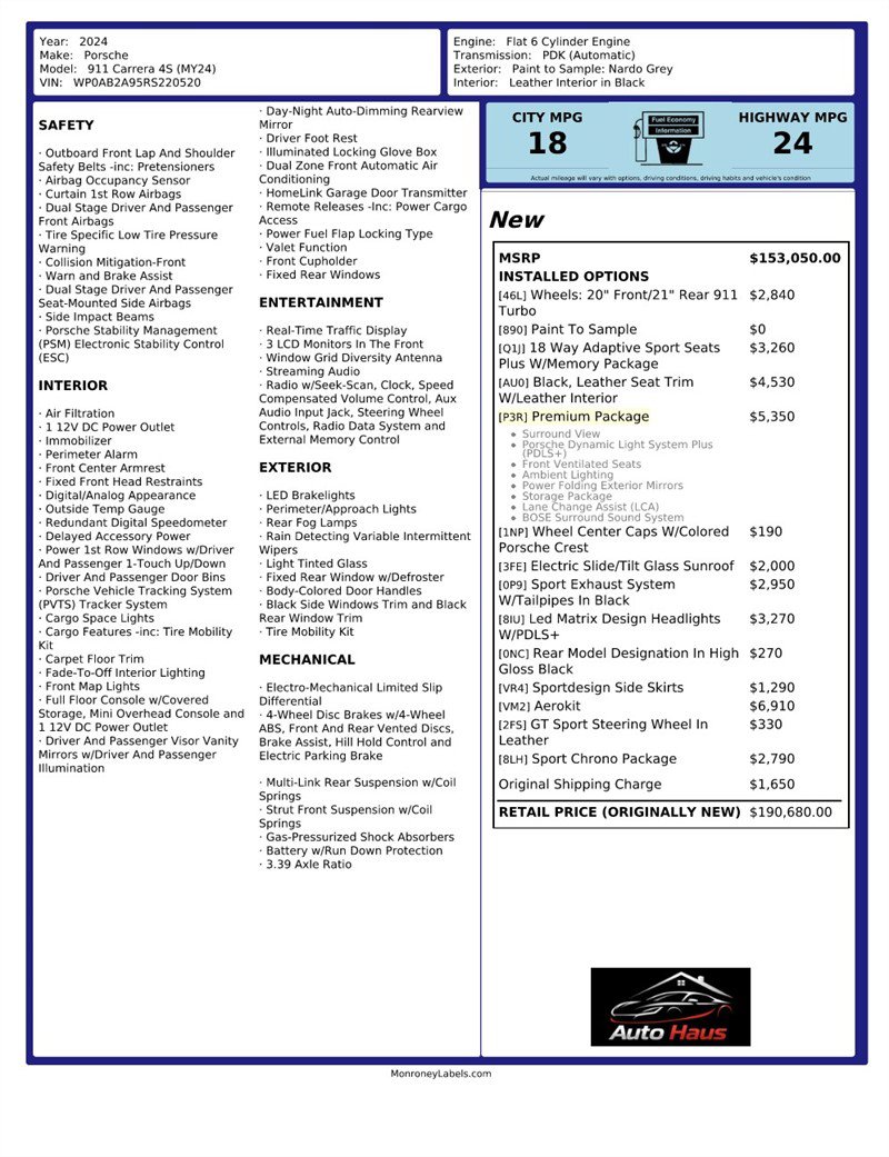 Used 2024 Porsche 911 Carrera 4S w/ Premium Package AWD/4WD image 2