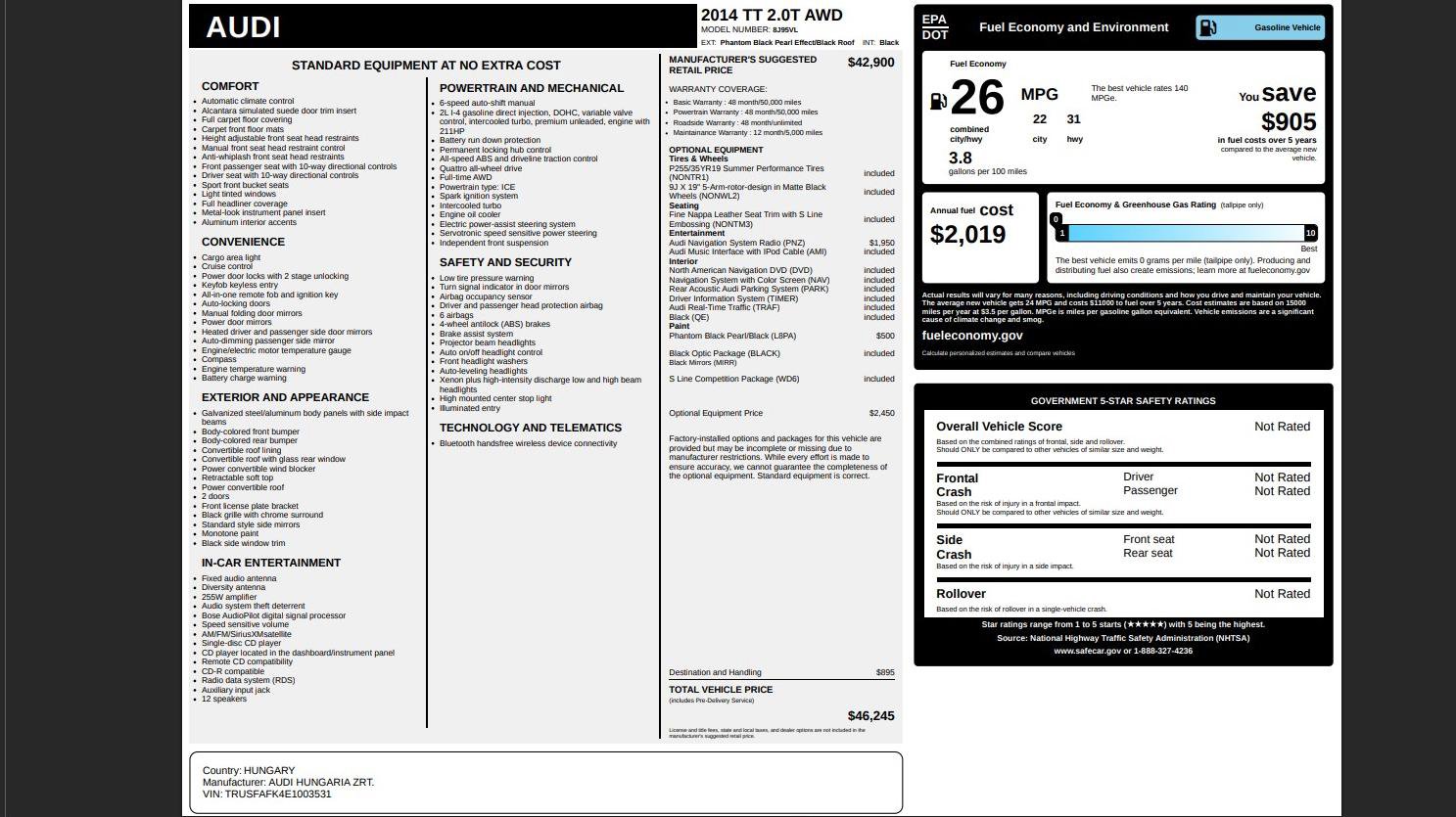 Used 2014 Audi TT 2.0T w/ Fine Nappa Leather Package image 25