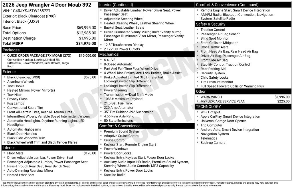 New 2026 Jeep Wrangler Unlimited Rubicon 392 w/ Quick Order Package 27X Moab AWD/4WD image 6