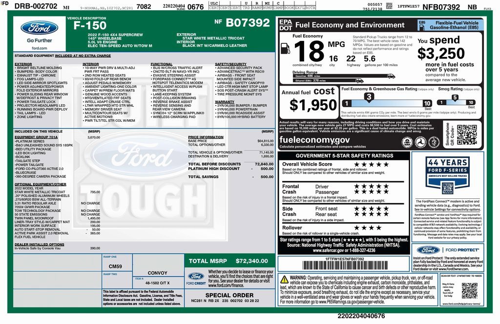 Used 2022 Ford F150 Platinum w/ Equipment Group 701A High image 4