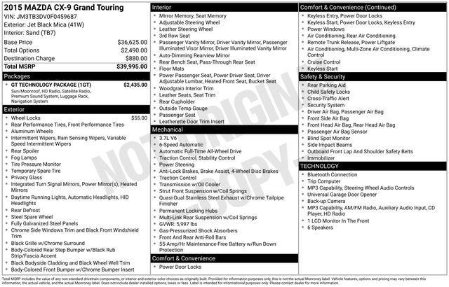 Used 2015 MAZDA CX-9 Grand Touring w/ GT Technology Package AWD/4WD image 34