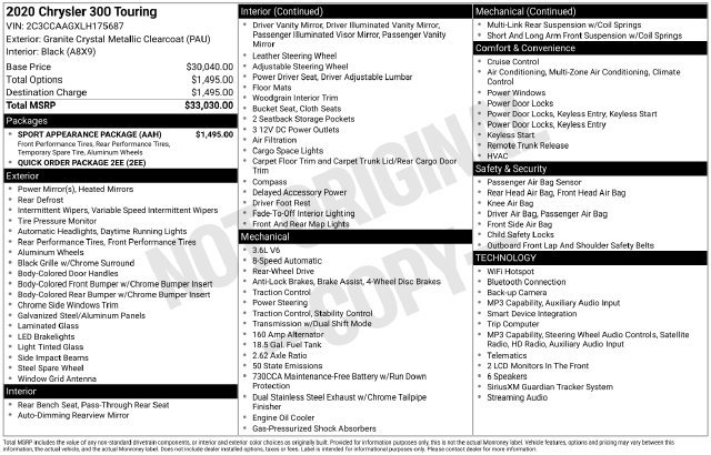 Used 2020 Chrysler 300 Touring w/ Sport Appearance Package RWD image 30