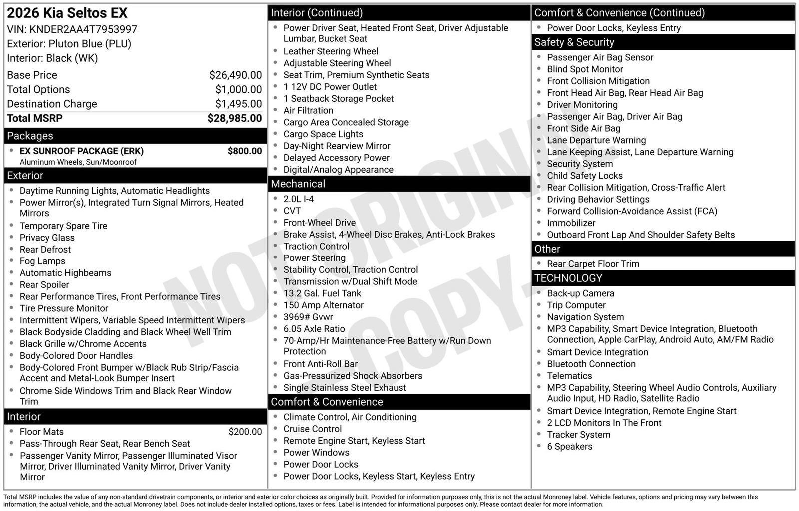 New 2026 Kia Seltos EX w/ EX Sunroof Package FWD image 3