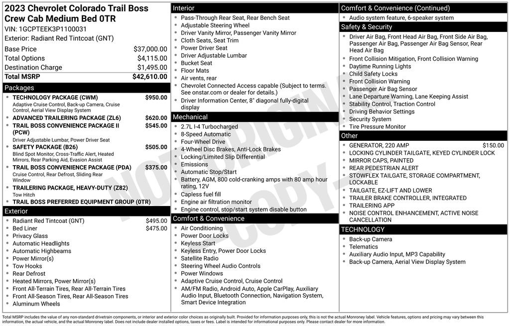 Used 2023 Chevrolet Colorado Trail Boss w/ Technology Package AWD/4WD image 37