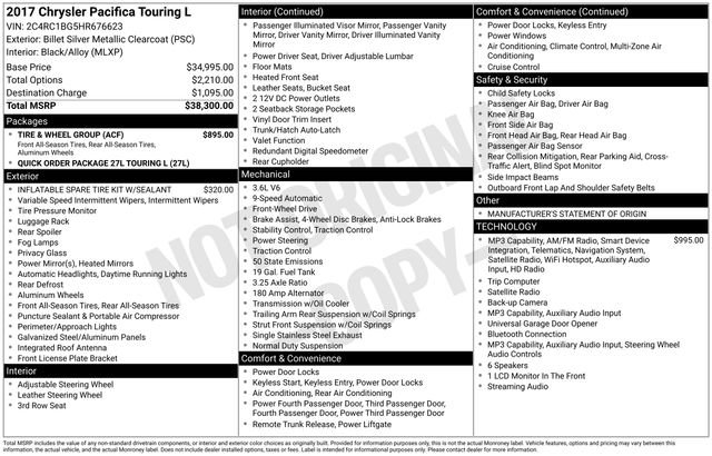 Used 2017 Chrysler Pacifica Touring-L w/ Tire & Wheel Group FWD image 21