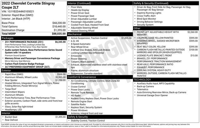 Used 2022 Chevrolet Corvette Stingray Preferred Cpe w/ Z51 Performance Package RWD image 38