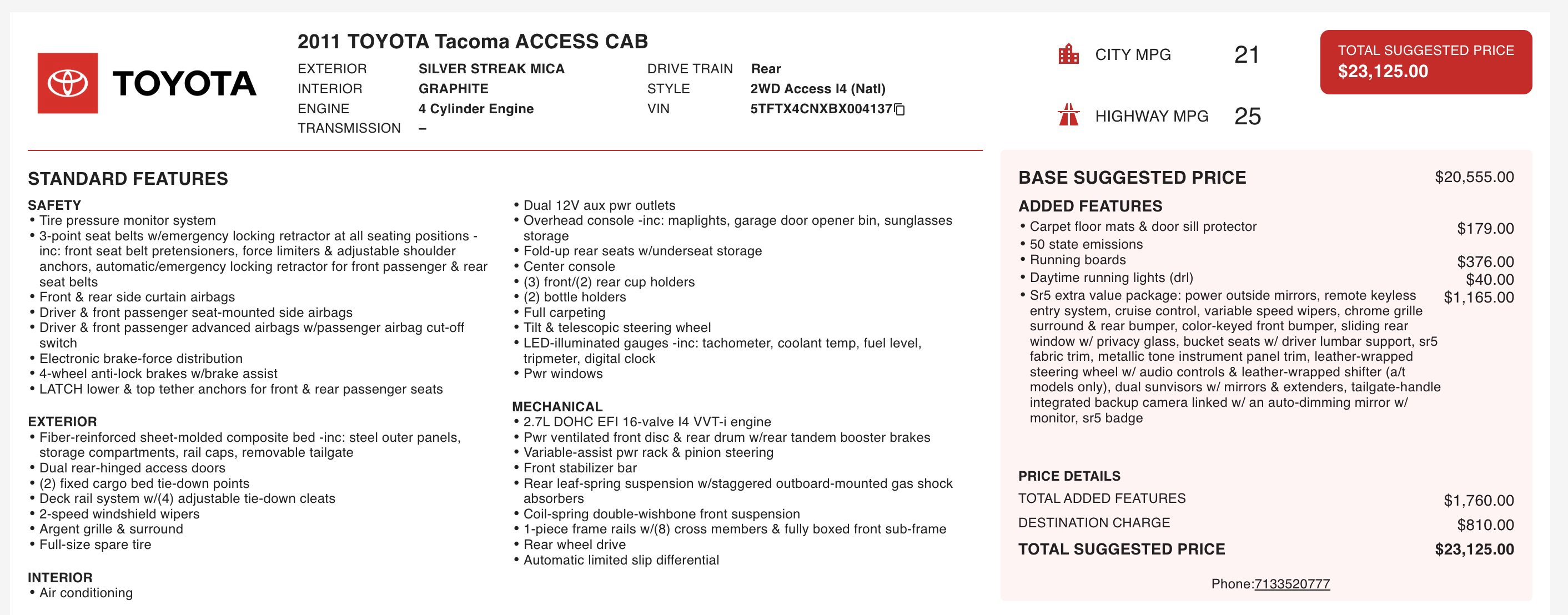 Used 2011 Toyota Tacoma 2WD Access Cab image 4