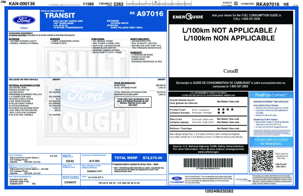 Used 2024 Ford Transit 250 148 High Roof Extended AWD w/ Load Area Protection Package image 29