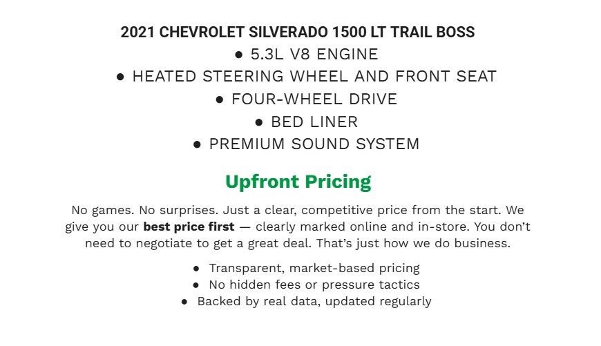 Used 2021 Chevrolet Silverado 1500 LT Trail Boss w/ Convenience Package II AWD/4WD image 2