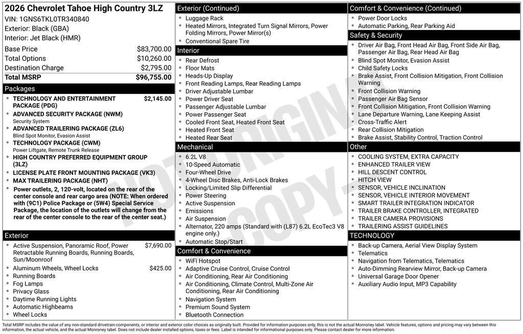 New 2026 Chevrolet Tahoe High Country AWD/4WD image 2
