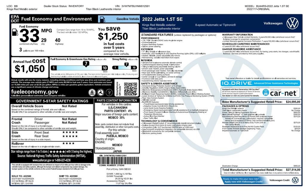 Used 2022 Volkswagen Jetta SE w/ Panoramic Sunroof Package FWD image 4