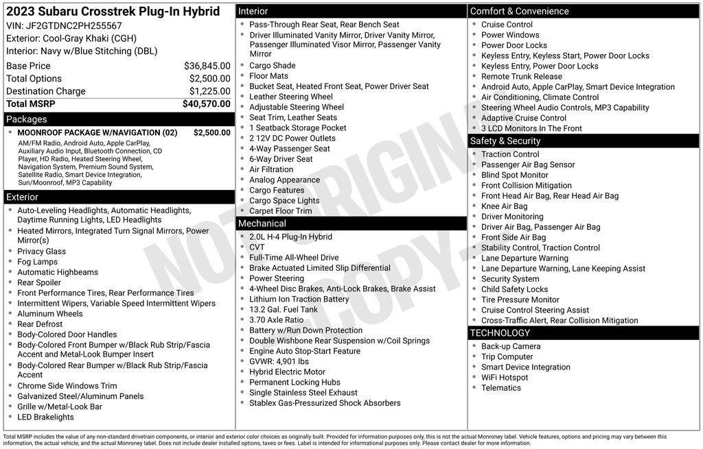 Used 2023 Subaru Crosstrek Hybrid w/ Moonroof Package w/Navigation image 2