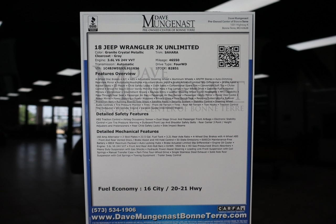 Used 2018 Jeep Wrangler Unlimited Sahara w/ Connectivity Group AWD/4WD image 22