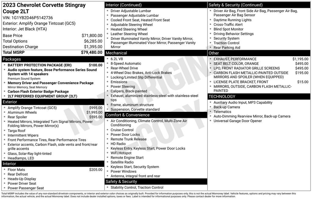Used 2023 Chevrolet Corvette Stingray Preferred Cpe w/ Battery Protection Package RWD image 6