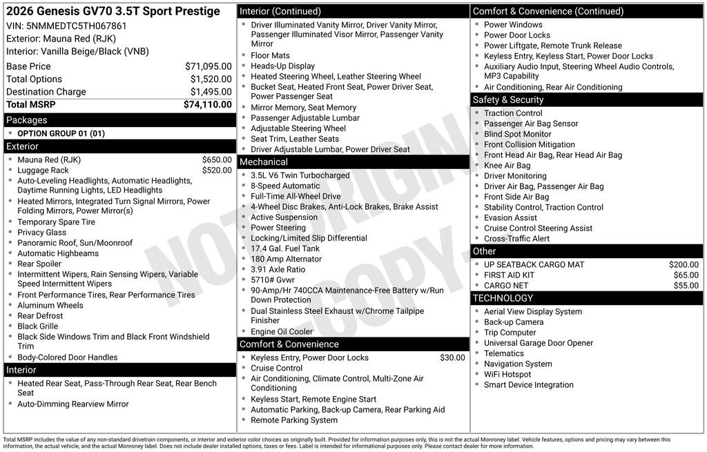 New 2026 Genesis GV70 3.5T Sport Prestige AWD/4WD image 8