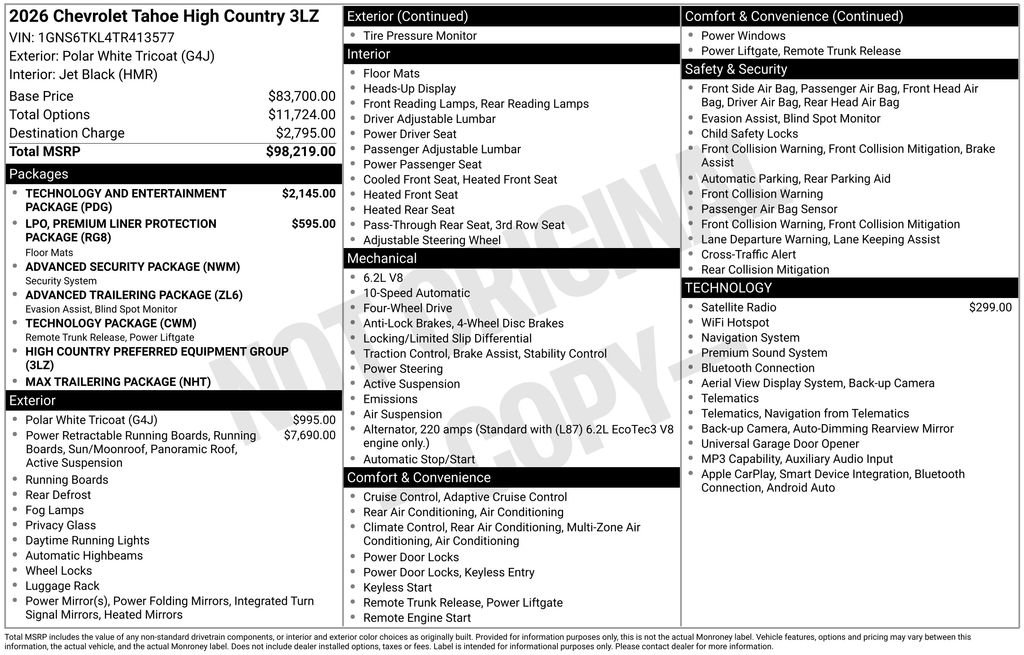 New 2026 Chevrolet Tahoe High Country AWD/4WD image 45
