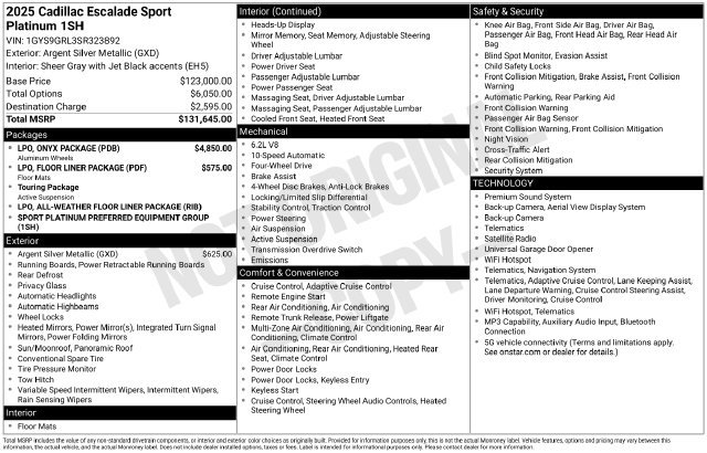 Certified 2025 Cadillac Escalade Sport Platinum w/ LPO, ONYX Package AWD/4WD image 42