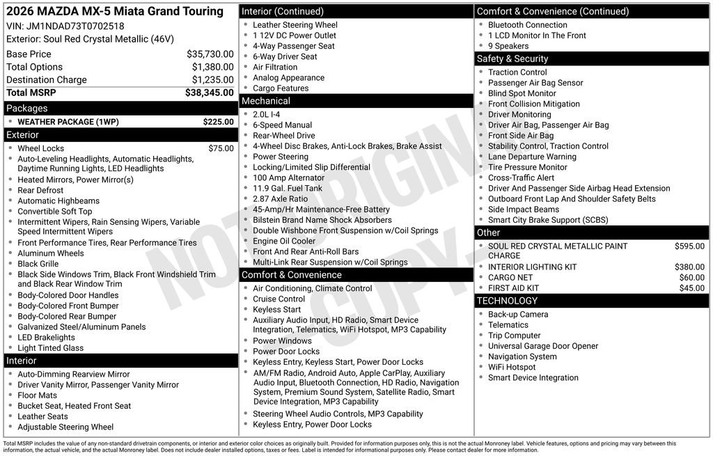 New 2026 MAZDA MX-5 Miata Grand Touring w/ Weather Package RWD image 2