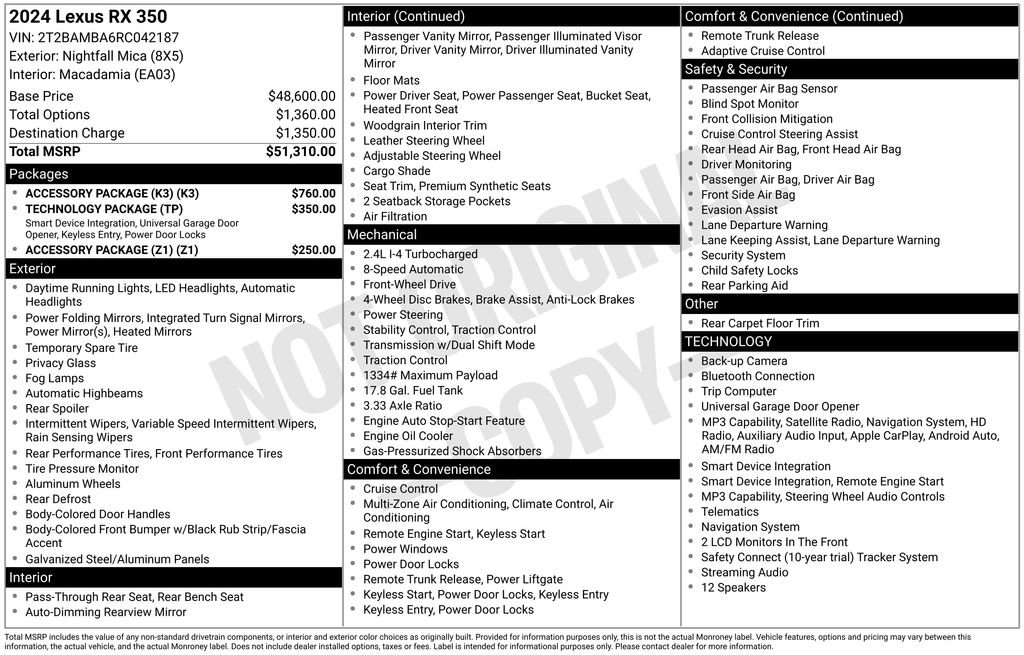Used 2024 Lexus RX 350 FWD w/ Accessory Package (K3) image 6