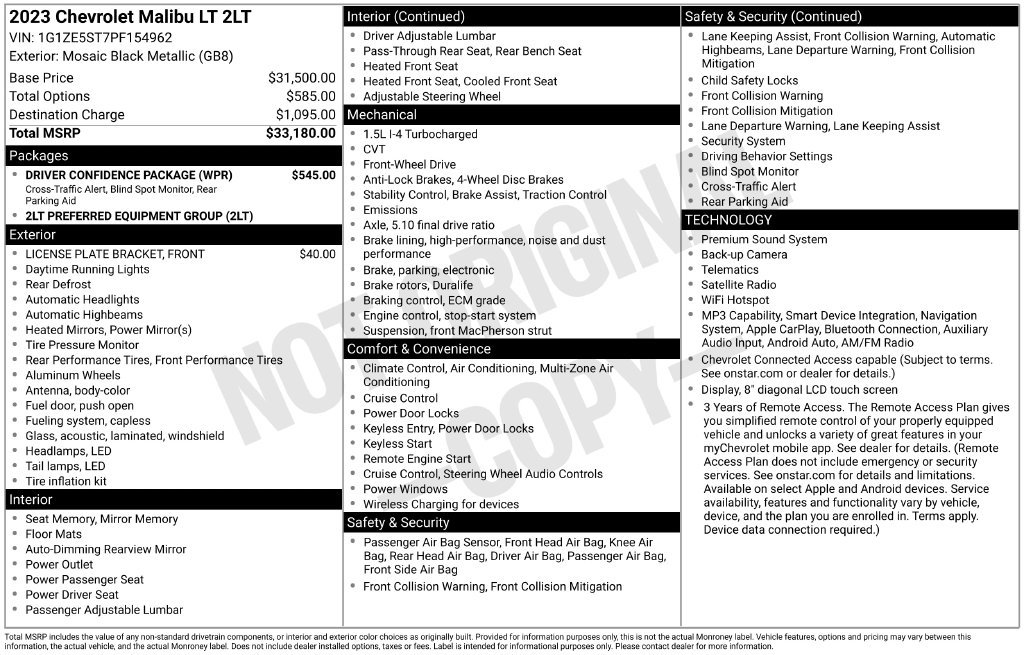 Used 2023 Chevrolet Malibu LT w/ Driver Confidence Package FWD image 33