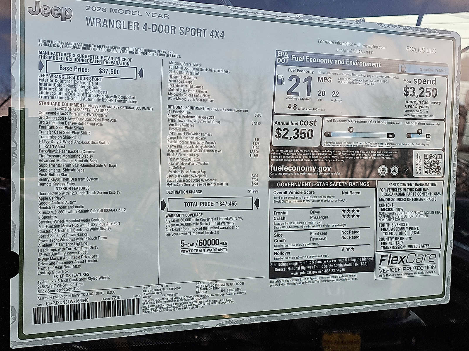 New 2026 Jeep Wrangler Unlimited Sport AWD/4WD image 18