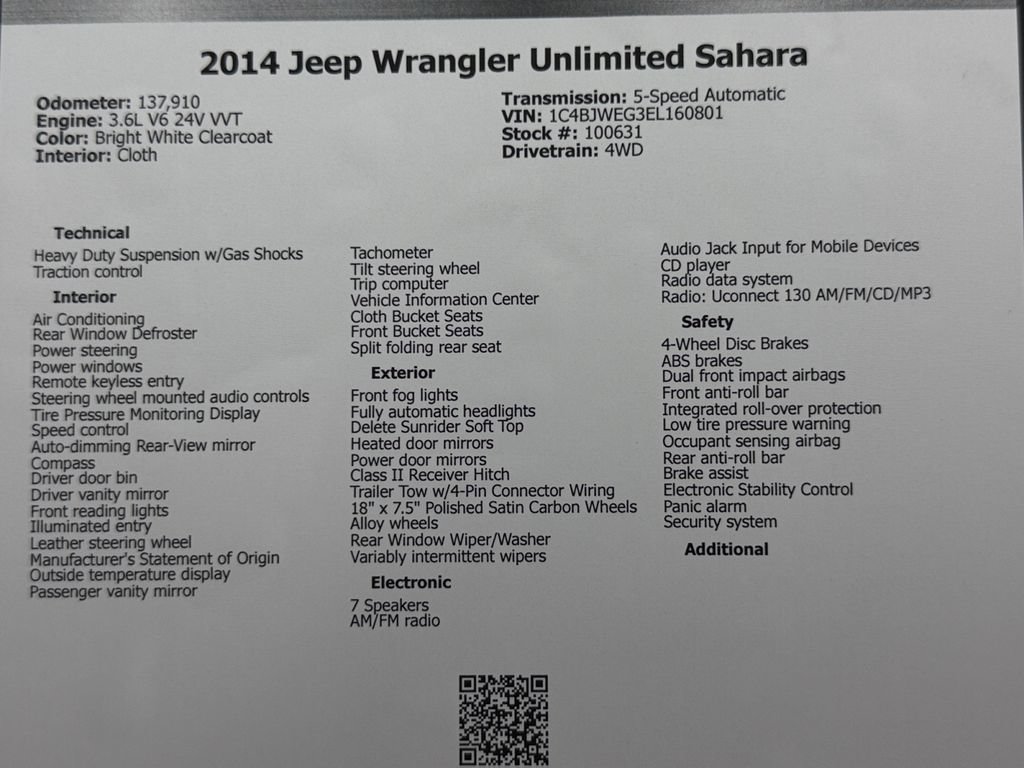 Used 2014 Jeep Wrangler Unlimited Sahara w/ Connectivity Group AWD/4WD image 49