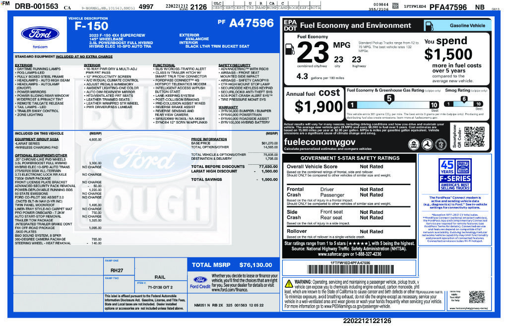 Certified 2023 Ford F150 Lariat w/ Equipment Group 502A High AWD/4WD image 2