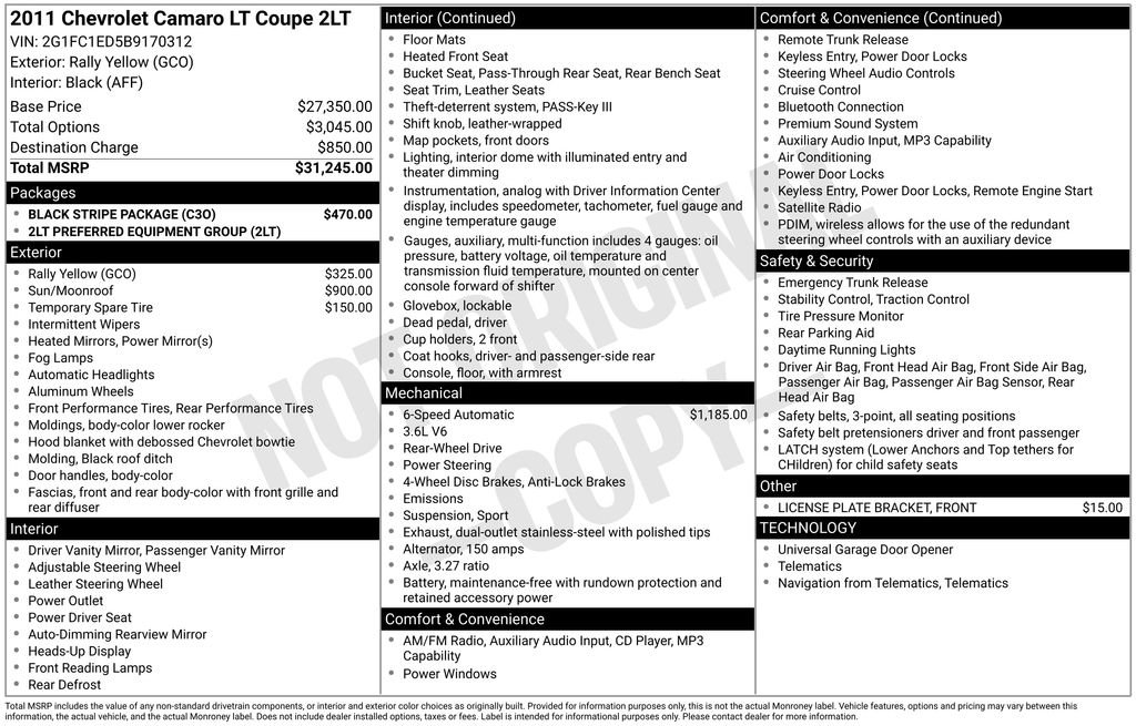 Used 2011 Chevrolet Camaro LT w/ Black Stripe Package RWD image 29