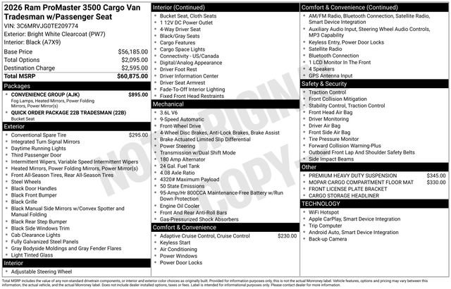 New 2026 RAM ProMaster 3500 w/ Convenience Group FWD image 7