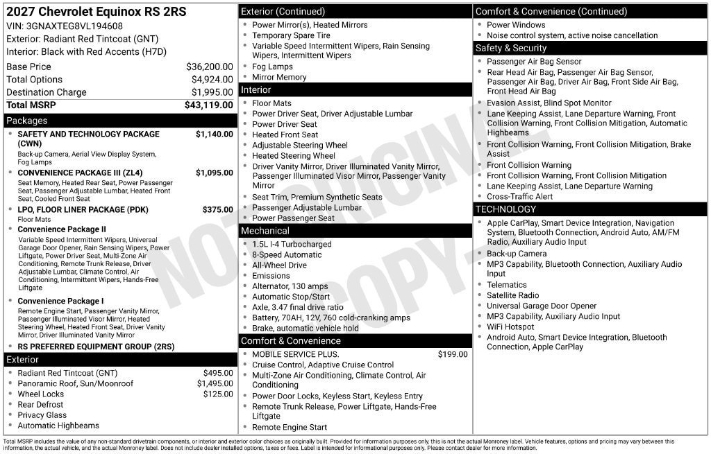 New 2027 Chevrolet Equinox RS w/ Safety and Technology Package AWD/4WD image 11