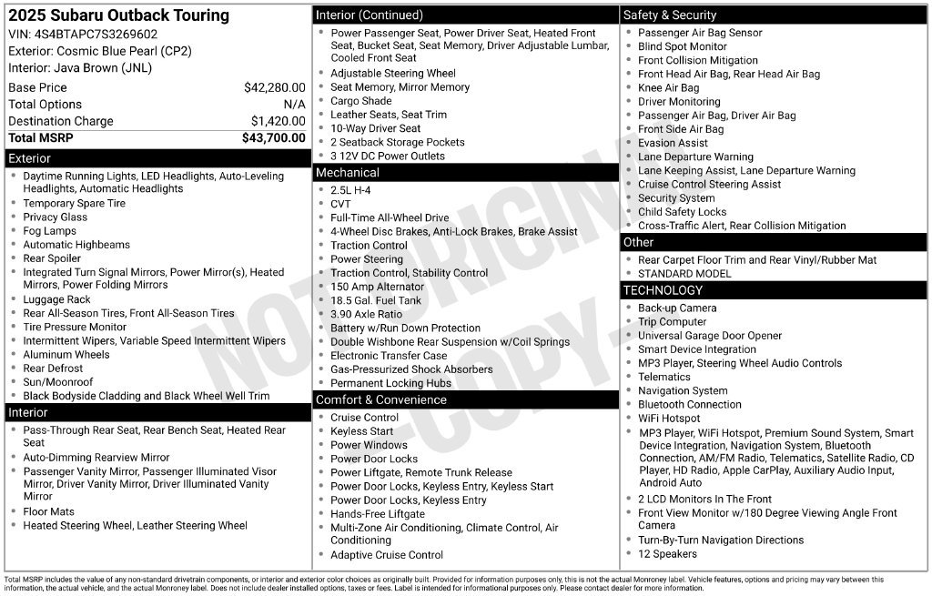 Certified 2025 Subaru Outback Touring AWD/4WD image 35