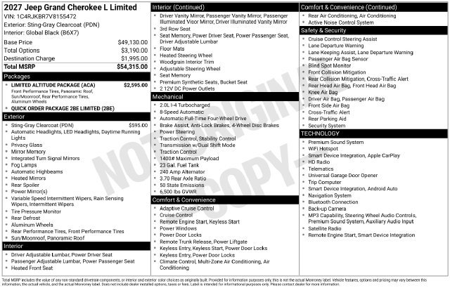 New 2027 Jeep Grand Cherokee L Limited w/ Limited Altitude Package AWD/4WD image 2