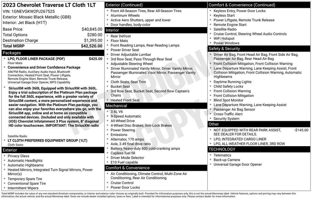 Used 2023 Chevrolet Traverse LT w/ LPO, Floor Liner Package AWD/4WD image 4