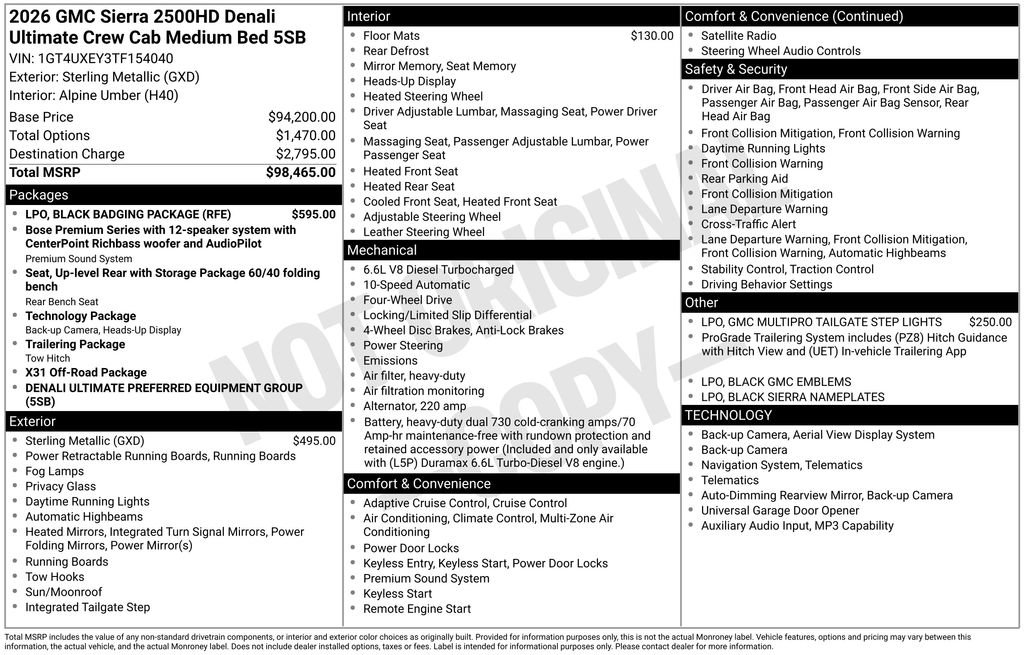 New 2026 GMC Sierra 2500 Denali Ultimate w/ LPO, Black Badging Package AWD/4WD image 9