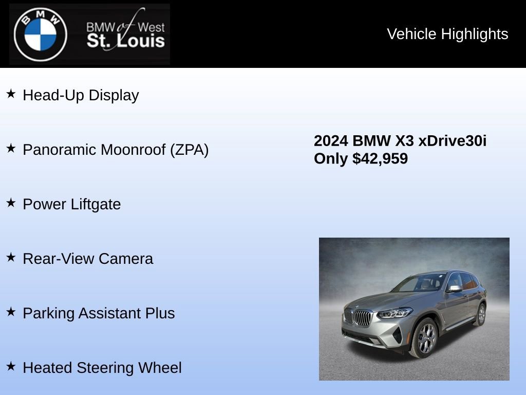 Used 2024 BMW X3 xDrive30i w/ Premium Package w/ZPA image 16