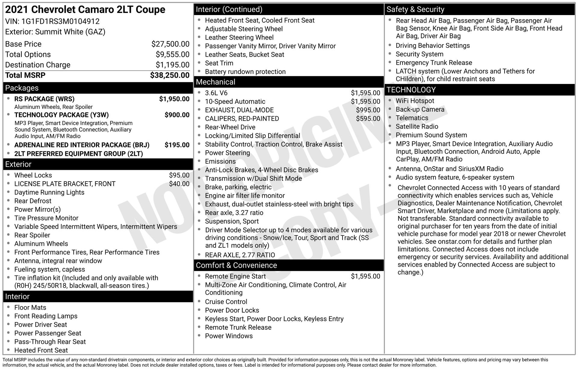 Used 2021 Chevrolet Camaro LT w/ RS Package RWD image 4