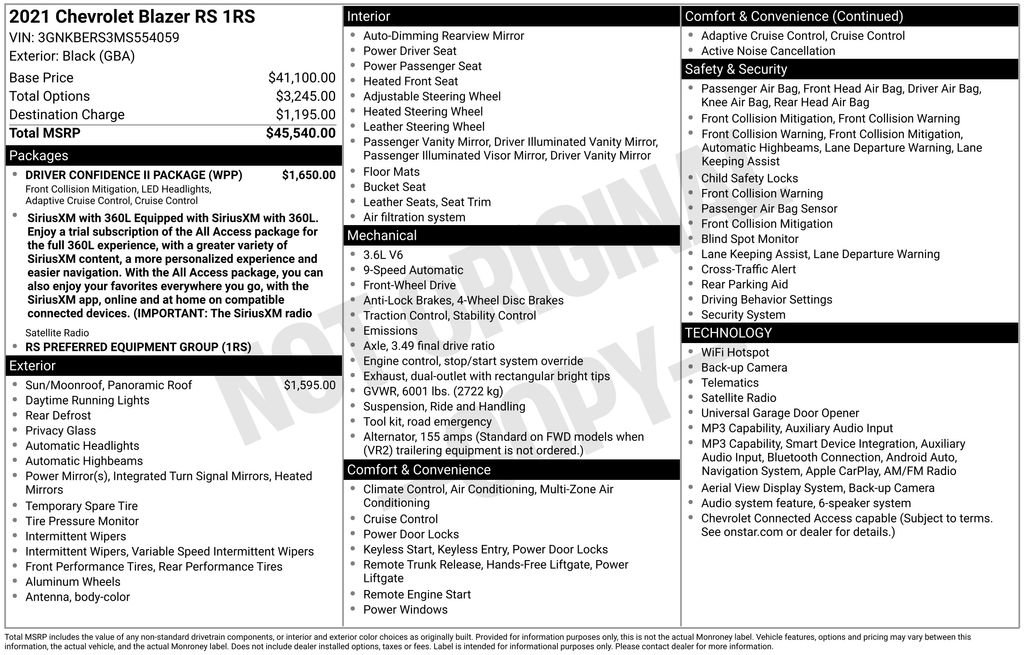 Used 2021 Chevrolet Blazer RS w/ Driver Confidence II Package FWD image 46