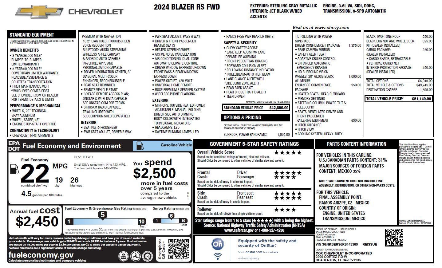 Used 2024 Chevrolet Blazer RS w/ Driver Confidence II Package image 3