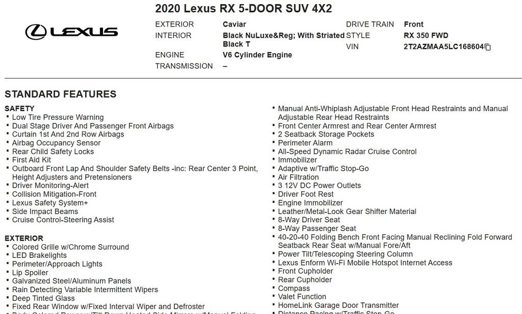 Used 2020 Lexus RX 350 FWD w/ Accessory Package image 16