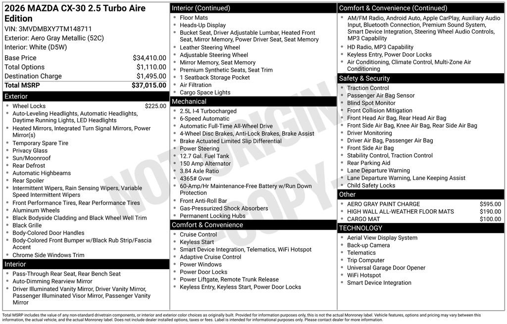 New 2026 MAZDA CX-30 2.5 Turbo Aire Edition AWD/4WD image 7